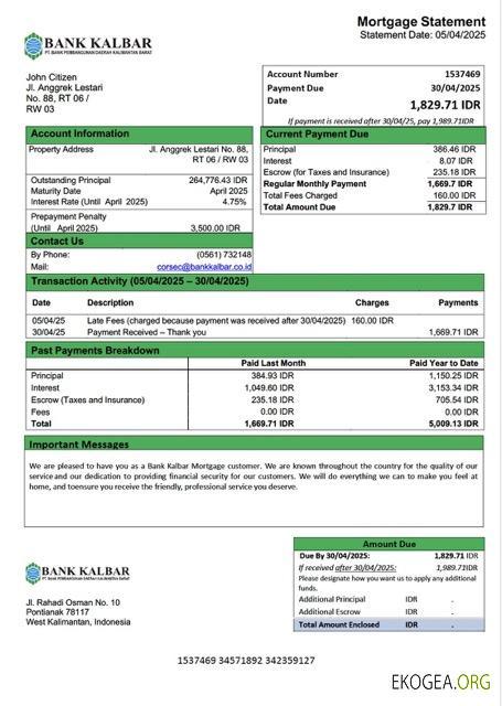 Modèle Word et PDF de relevé hypothécaire de la Banque indonésienne Kalbar